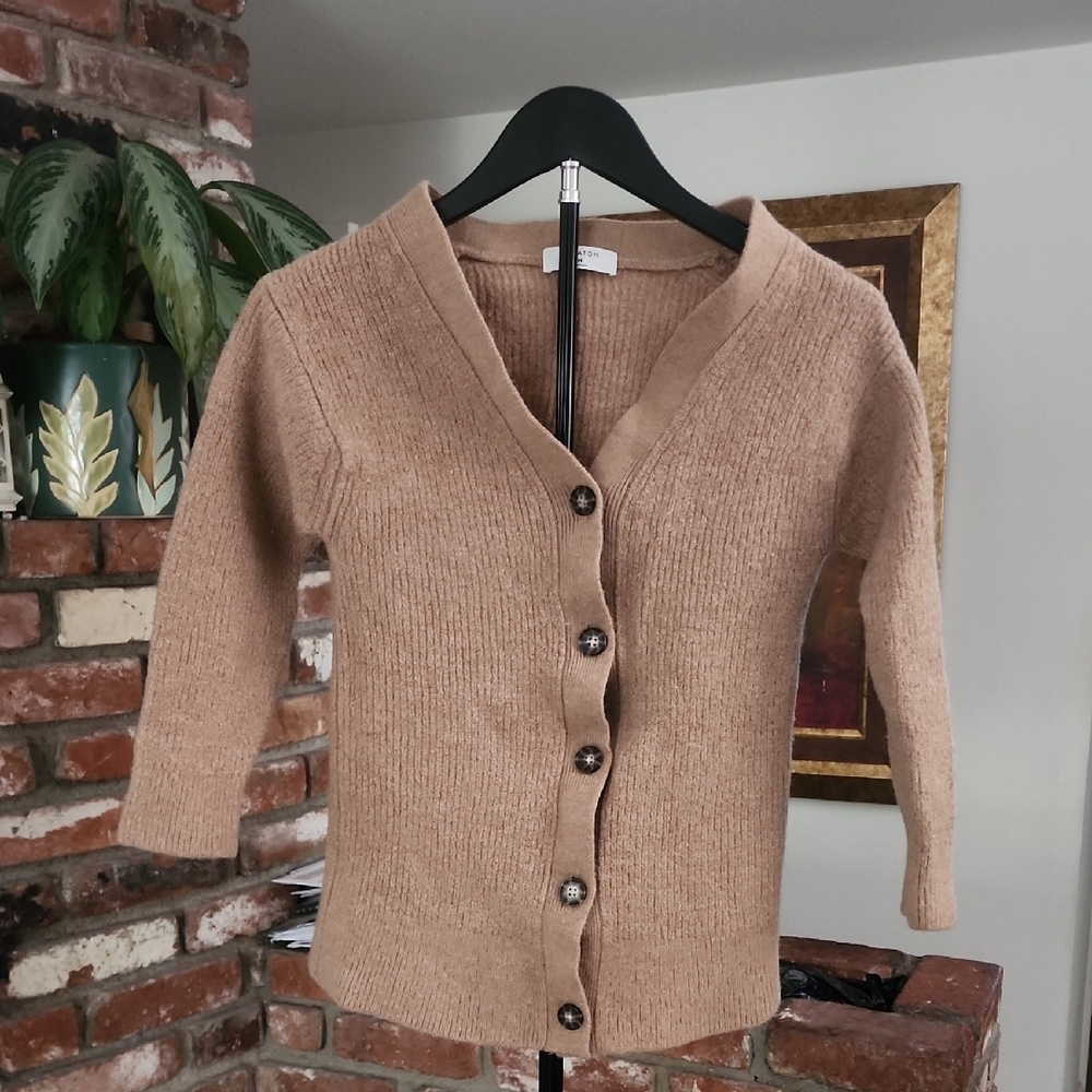 Babaton Camel Merino Wool Button-Up Cardigan Size XS